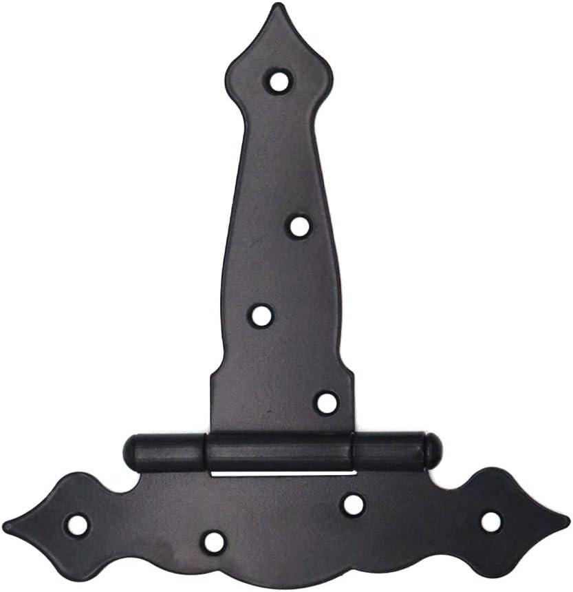2 Pieces (8 inch) NUZAMAS T-Strap Heavy Duty Shed Hinges + Door Latch Set, Gate Strap Hinge, Door Barn Gates Hinges Black Wrought Hardware Iron Rustproof