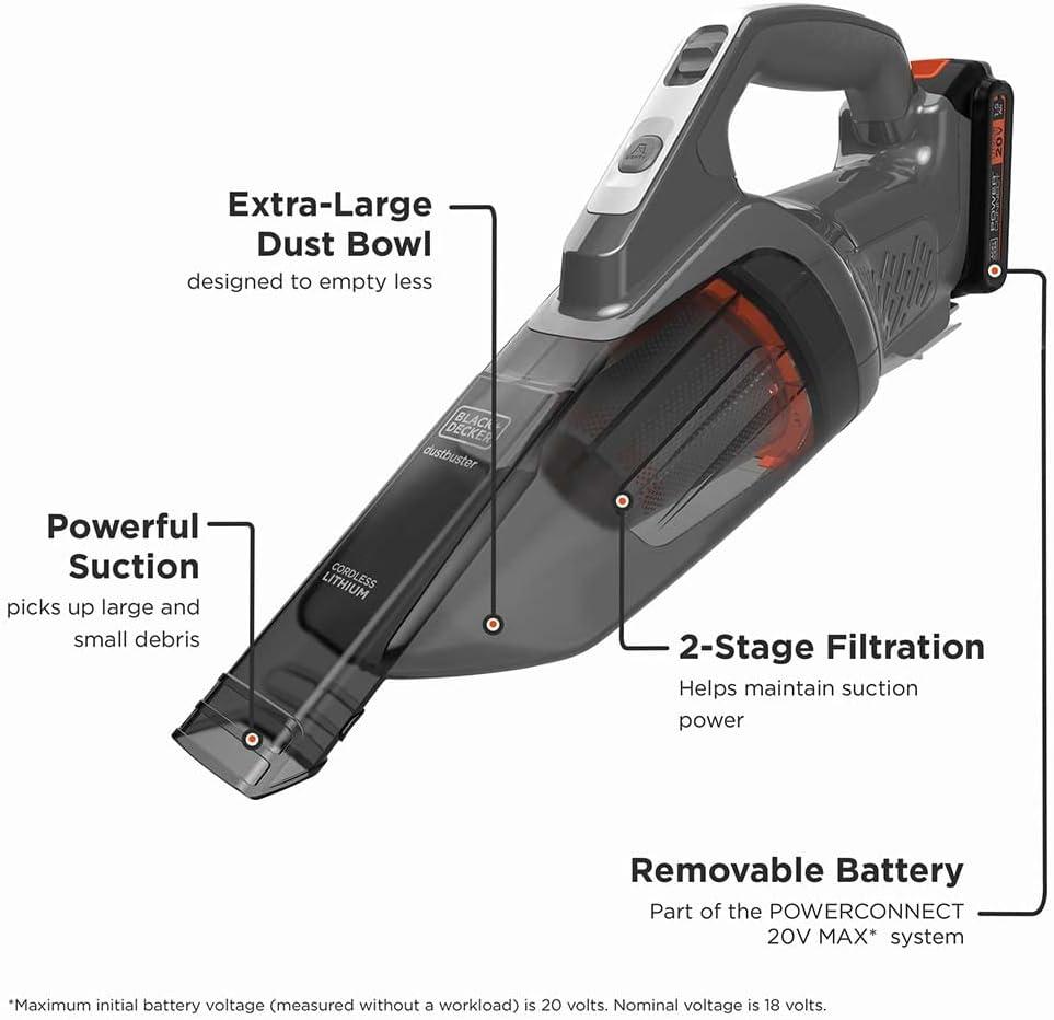 BLACK+DECKER Dustbuster 20V MAX POWERCONNECT Cordless Handheld Vacuum, BCHV001C1