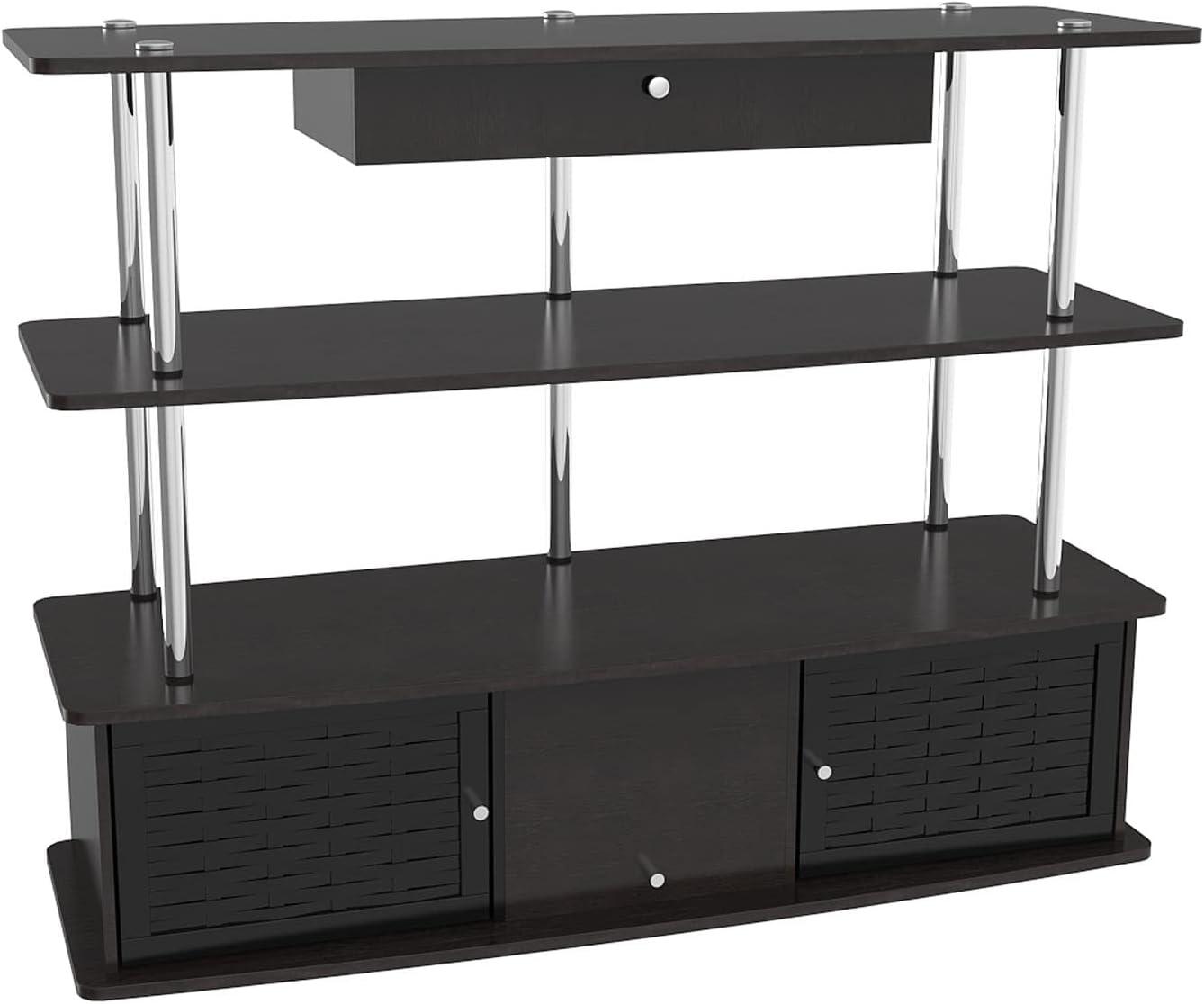 Aspen Transitional Black TV Stand with Bamboo Cabinet Doors