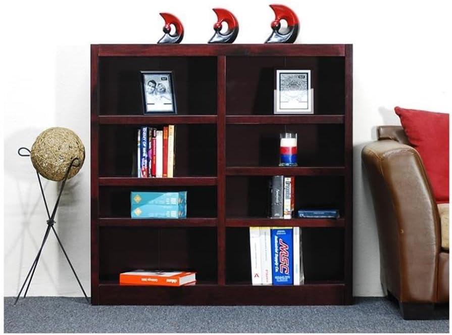 Concepts in Wood 8 Shelf Double Wide Wood Bookcase, 48 inch Tall - Cherry Finish