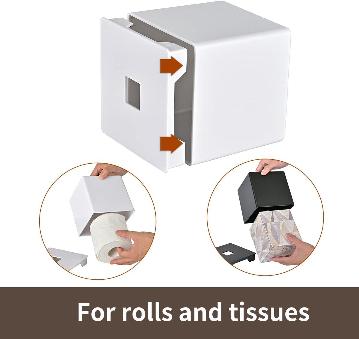 White Tissue Box Cover Square - Plastic Facial Tissue Box Holder - Decorative Cube Tissue Holder Dispenser Fits Any Vanity Countertop, Bedroom Dresser, Office, Bathroom Decor C33