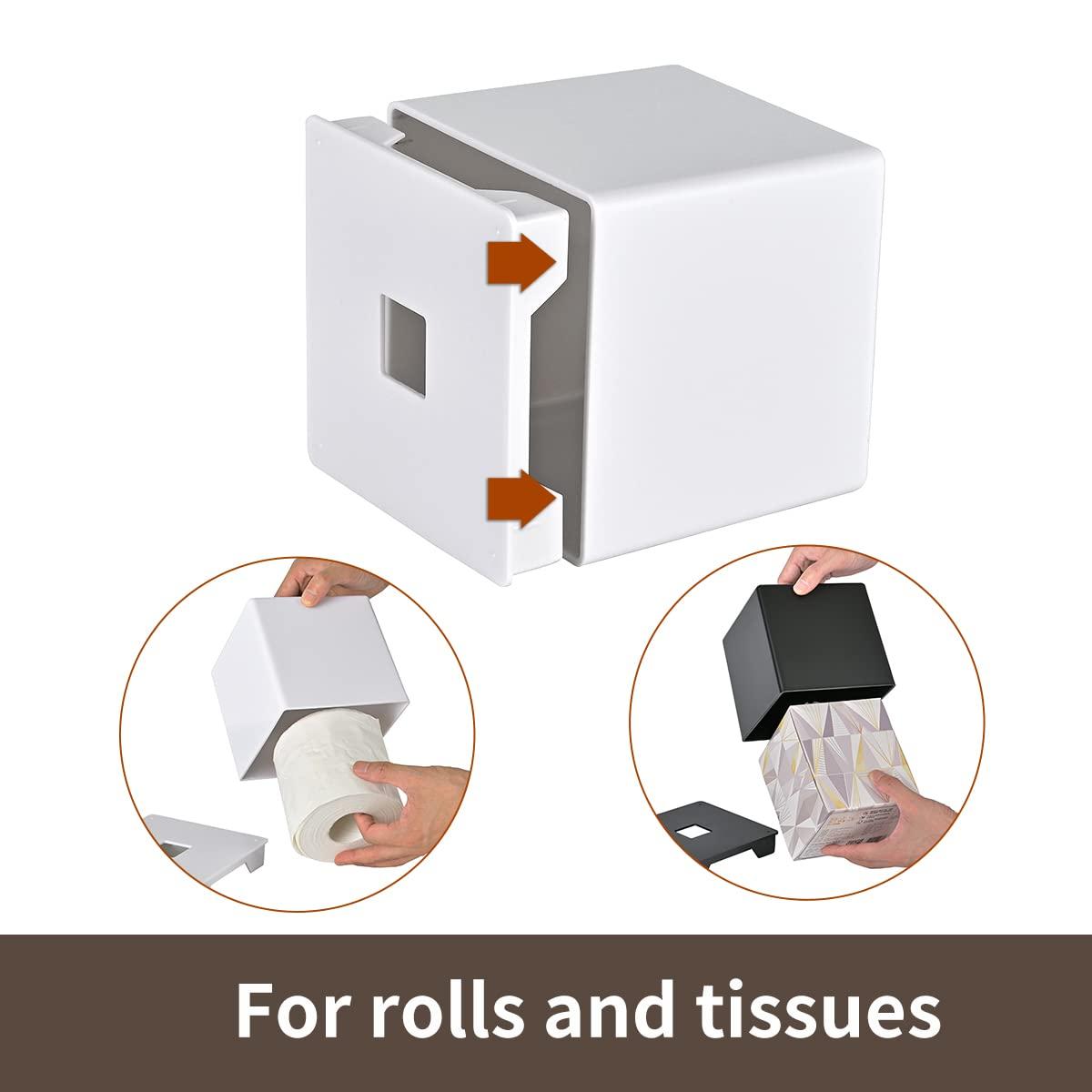 White Tissue Box Cover Square - Plastic Facial Tissue Box Holder - Decorative Cube Tissue Holder Dispenser Fits Any Vanity Countertop, Bedroom Dresser, Office, Bathroom Decor C33