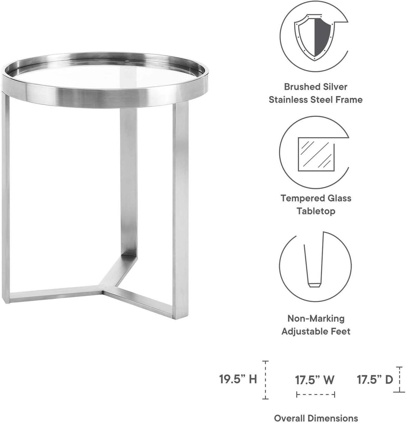 Silver Round Metal and Glass Accent Side Table