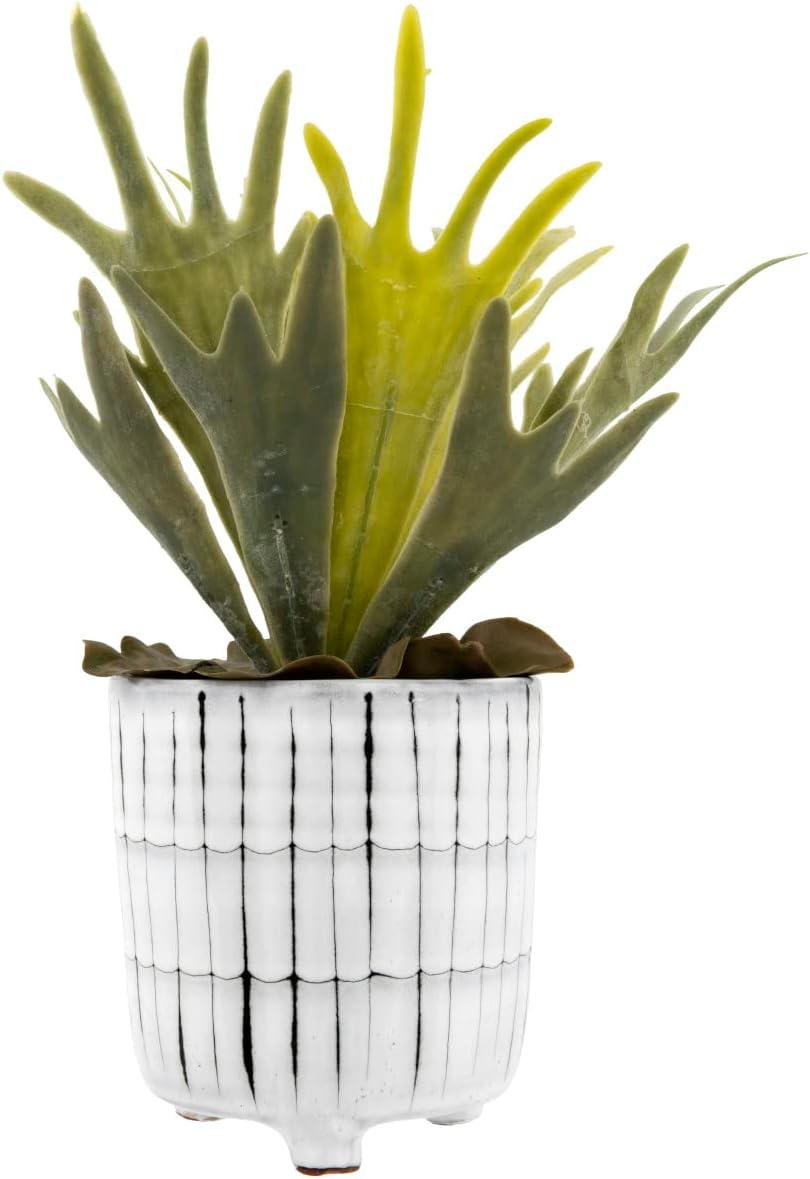 Creative Co-Op Decorative Terra-cotta Planter with Striped Design, White and Black