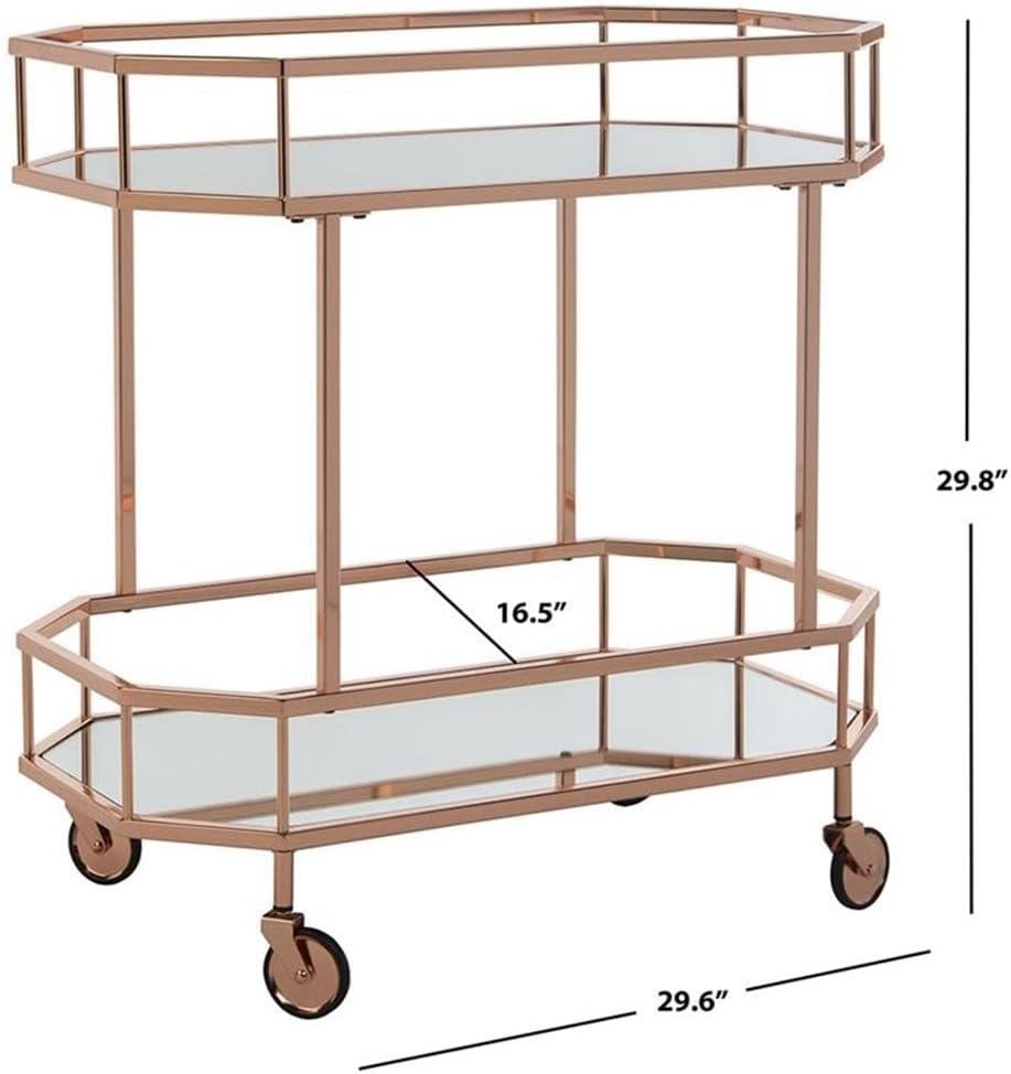 SAFAVIEH Silva 2 Tier Modern Glam Octagon Bar Cart with Casters, Rose Gold