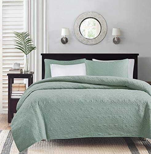 Madison Park 3pc Full/Queen Vancouver Reversible Coverlet Set Seafoam: Lightweight, Machine Washable