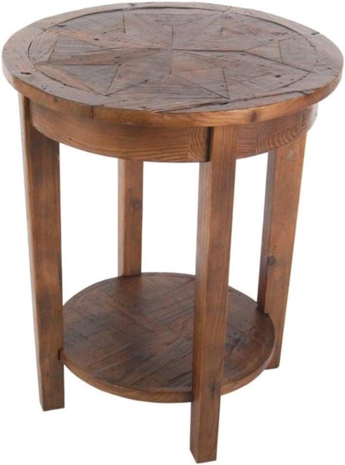 Eco-Friendly Reclaimed Wood 35" Round End Table with Shelf