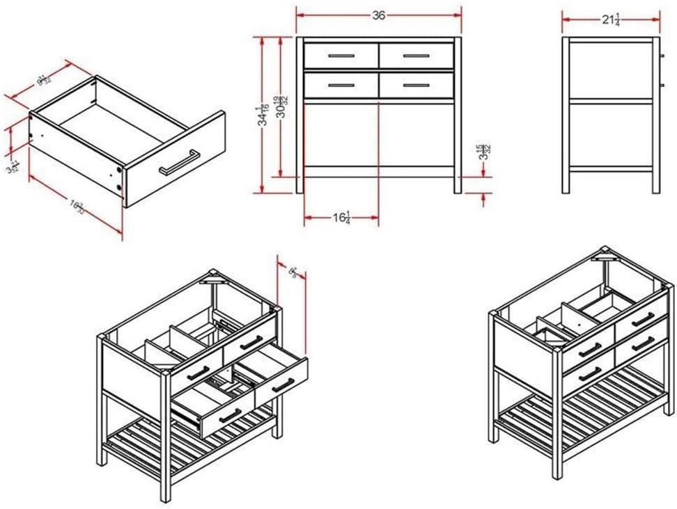 Harrison 36"W Modern Shaker Soft Close Doors Vanity Cabinet With Drawers And Open Storage Shelf