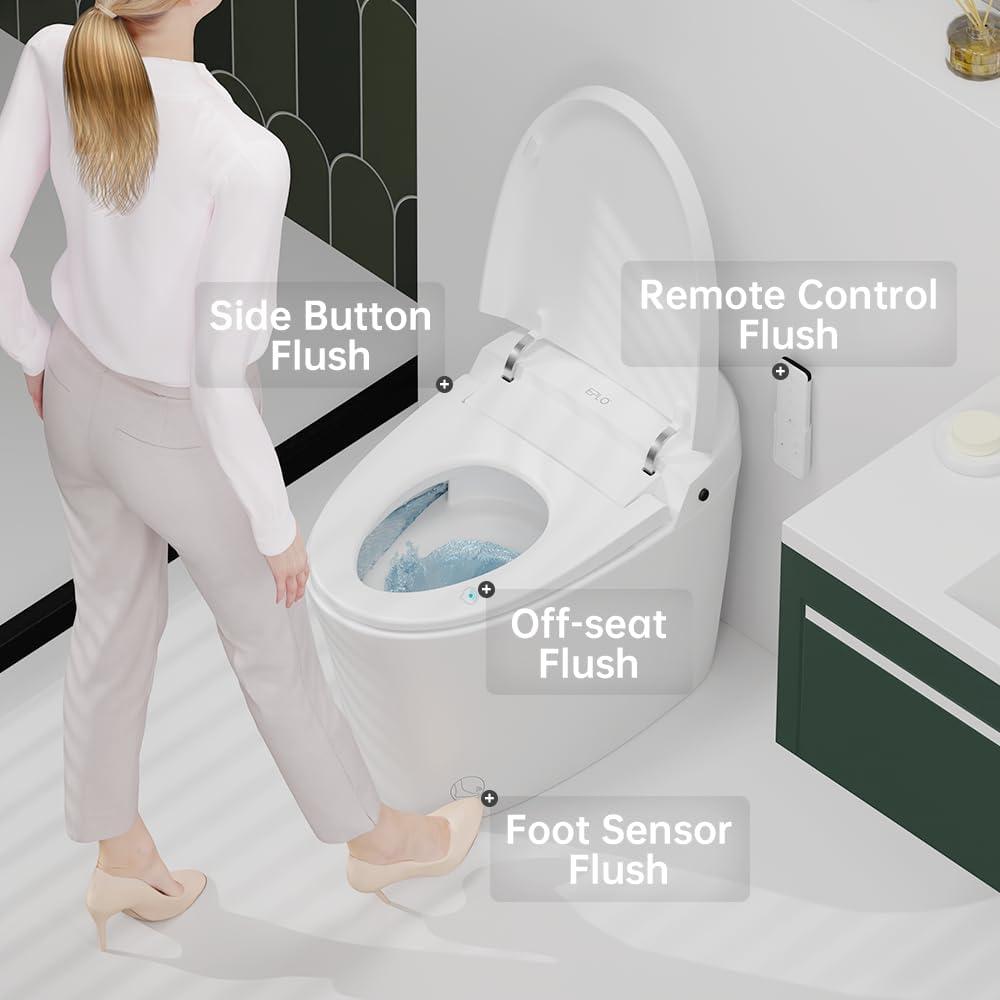 EPLO Smart Toilet Bidet – Auto Open/Close, 1000g MaP Flush Score, Auto Urinal Flush for Men, ADA Compliant Comfort Height, Built-in Tank, Heated Seat, Moving Dryer, Elongated Design, Blackout Flush