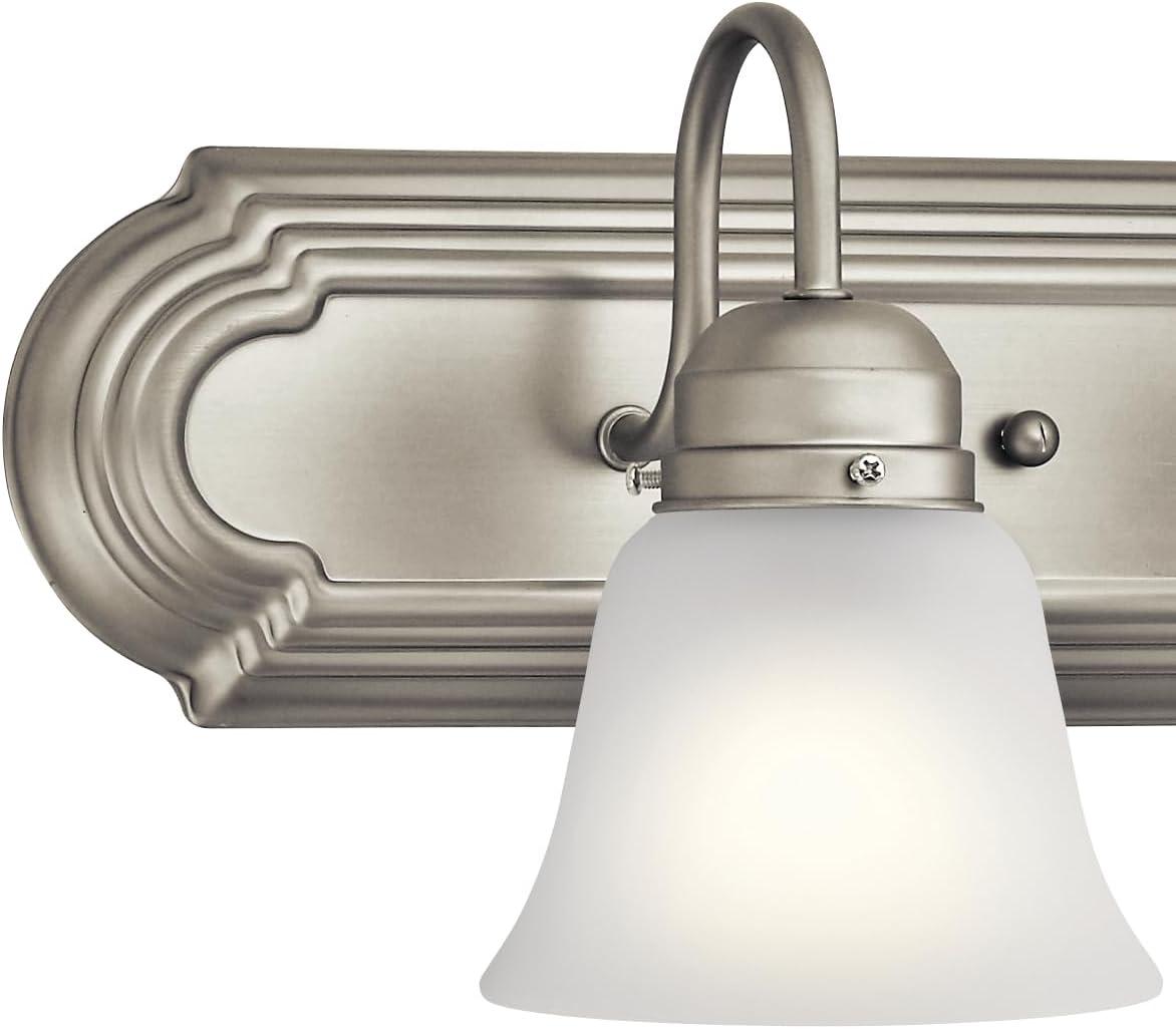 Classic 24" Distressed Bronze Vanity Light with White Bell Shades