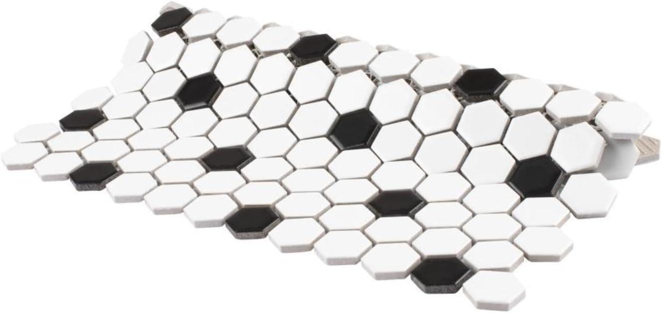 Madison 1" Hex Matte Cool White with Black Dot 10-1/4" x 11-7/8" Porcelain Mosaic Tile