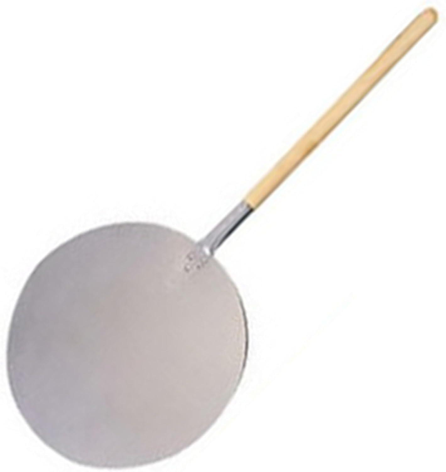 13.5" Silver Aluminum Round Blade Pizza Peel with Wood Handle