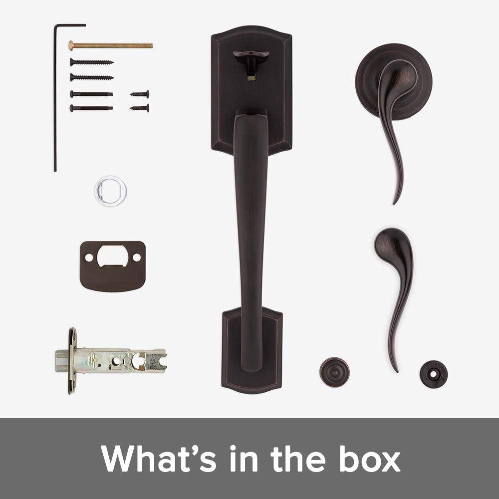 Kwikset Prescott Door Handleset Only with Tustin Door Handle in Venetian Bronze