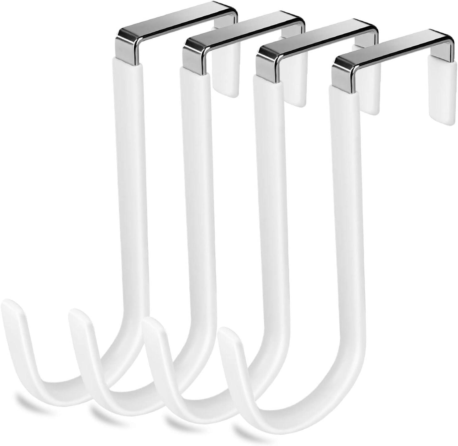 HUNANYG Over The Door   4 Pack Door Hangers  With Rubber Prevent Scratches Heavy Duty Organizer  For Living Room  Bathroom  Bedroom  Kitchen Hanging Clothes  Towels  Hats  Coats  Bags Whi