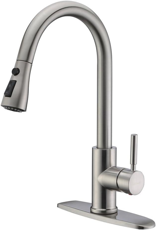 High Arc Brushed Nickel Pull-Out Kitchen Faucet with Single Handle