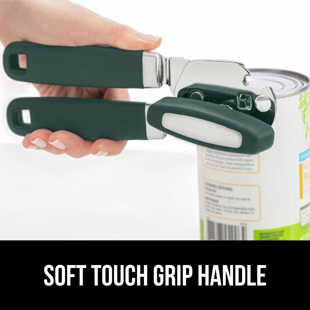 Gorilla Grip Stainless Steel Manual Can Opener, Soft Touch Handle, Built-In Bottle Opener, Mint