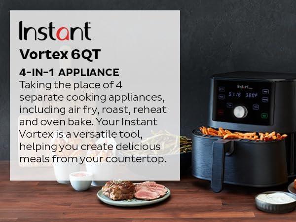 Instant Vortex 6 qt 4-in-1 Air Fryer: Instant Pot, 1700W, Black, Dishwasher-Safe, Roasts & Bakes, 1-Year Warranty