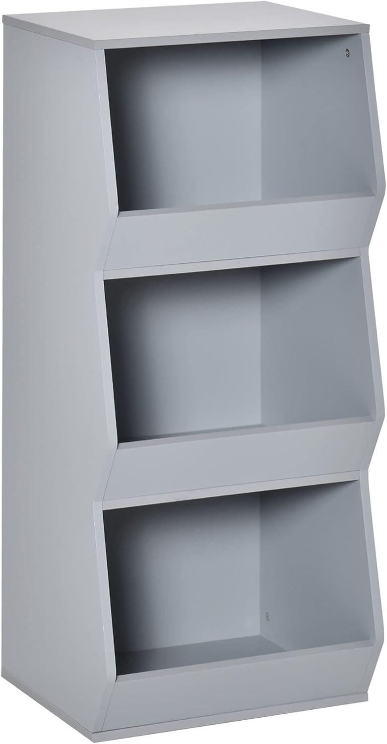 HOMCOM Kids Storage Cabinet Anti-toppling Design with 3 Tiered Shelves for Ample Space and Organization, 35.5" H, gray