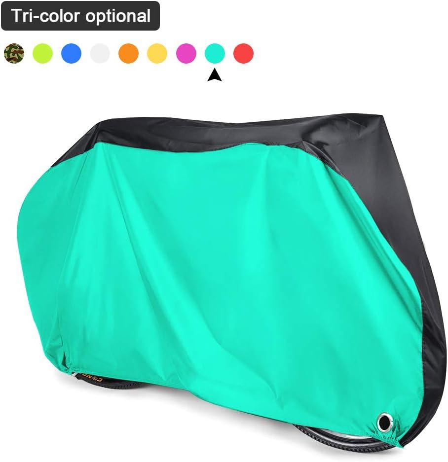 Roctee Bicycle Cover Waterproof Wind Rain Snow Proof Outdoor Mountain Bike Road Travel Bike Cycle Covers with Storage Bag, 78.7''(L) 27.6''(W) 43.3''(H) for XL Size (Black & Aqua Green)