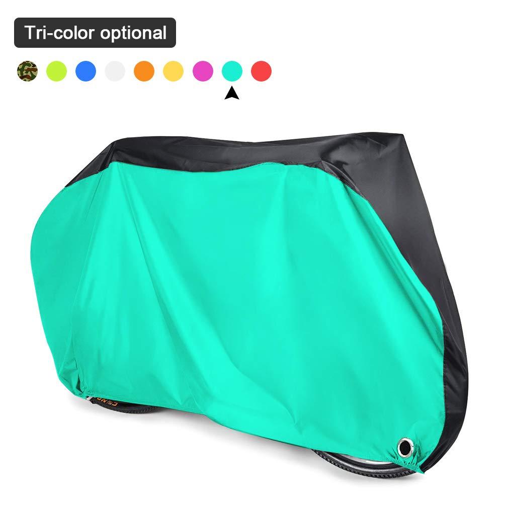 Roctee Bicycle Cover Waterproof Wind Rain Snow Proof Outdoor Mountain Bike Road Travel Bike Cycle Covers with Storage Bag, 78.7''(L) 27.6''(W) 43.3''(H) for XL Size (Black & Aqua Green)