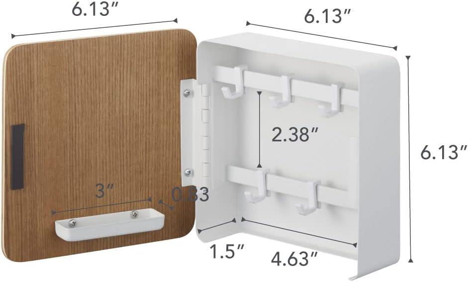 Yamazaki Home Square Magnetic Key Cabinet, Wood Accented Keychain Organizer, Steel + Wood, Magnetic
