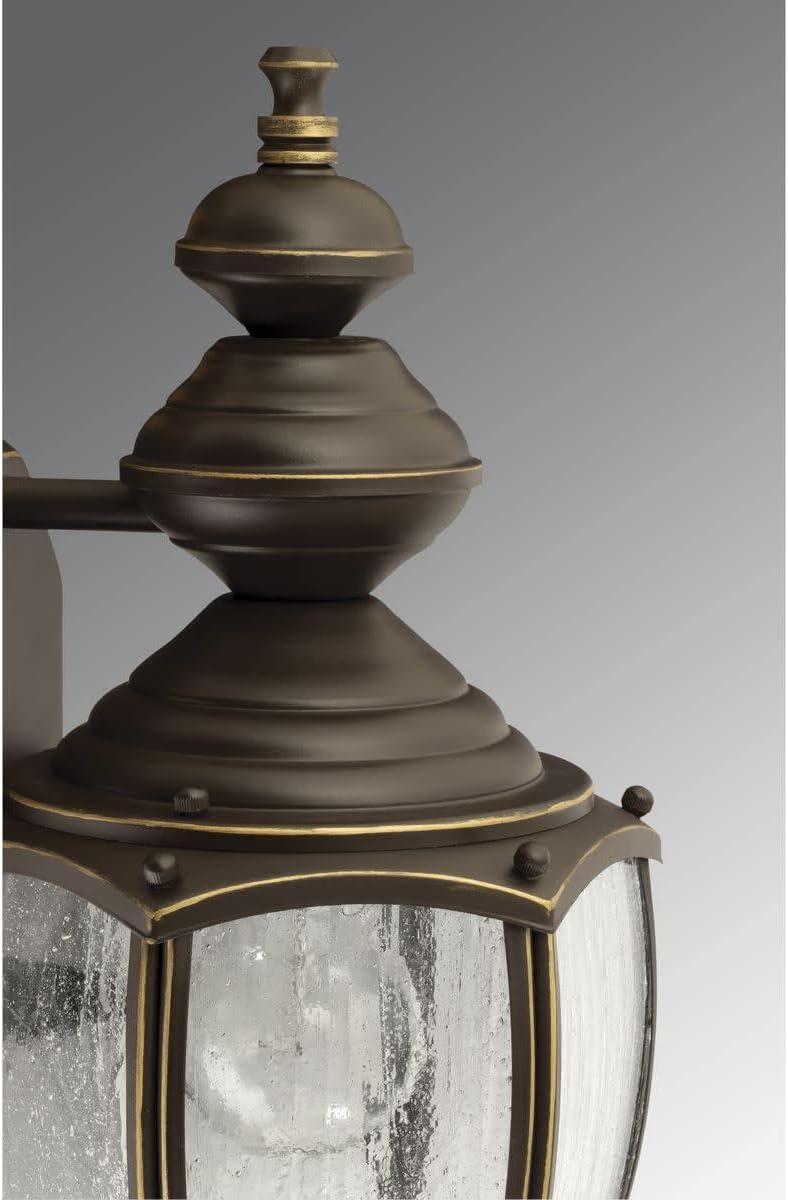 Progress Lighting Roman Coach 1-Light Medium Wall Lantern in Antique Bronze with Seeded Glass Panels