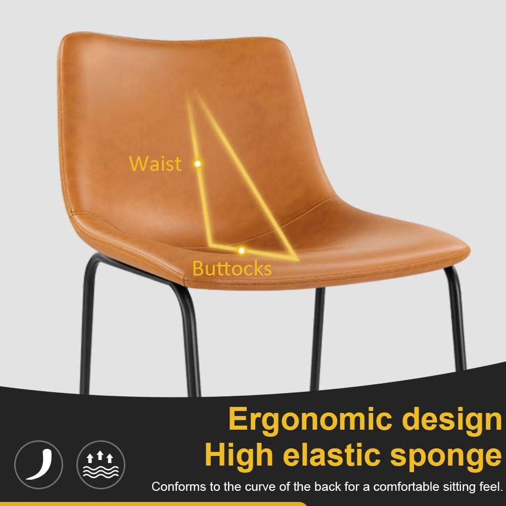 WKWKER Dinning Chairs Set of 2 Faux Leather Industrial Chair Counter Height Chair Metal Legs with Footrest Kitchen Chair for Home Bar Coffee Shop Patio Dining Chair Height 19’’ (Brown, 2pcs)