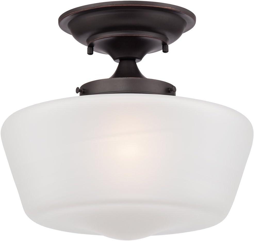 Regency Hill Schoolhouse Floating Modern Farmhouse Ceiling Light Semi Flush Mount Fixture 12" Wide Bronze White Glass Shade for Bedroom Living Room