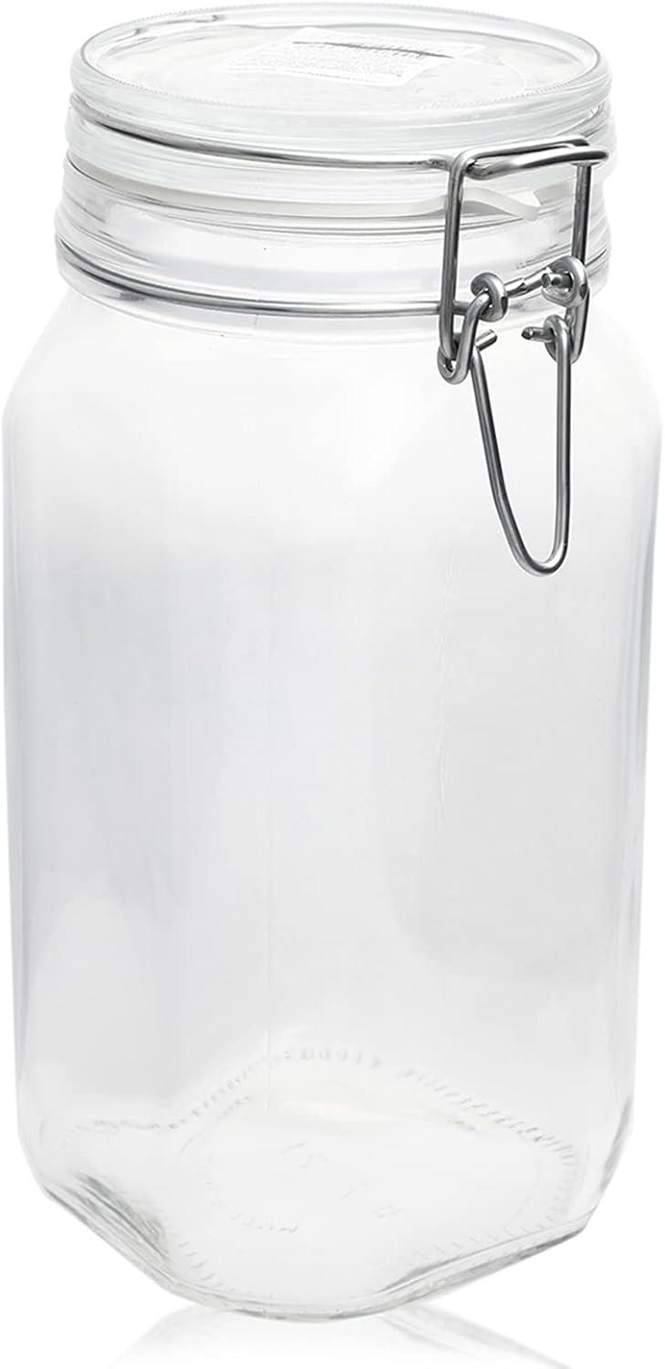 Bormioli Rocco Fido 50.75oz Glass Canning Jar: BPA-Free Clamp Jar, Hand Wash, Clear Glass, 3.4" Neck, 8.75" Height