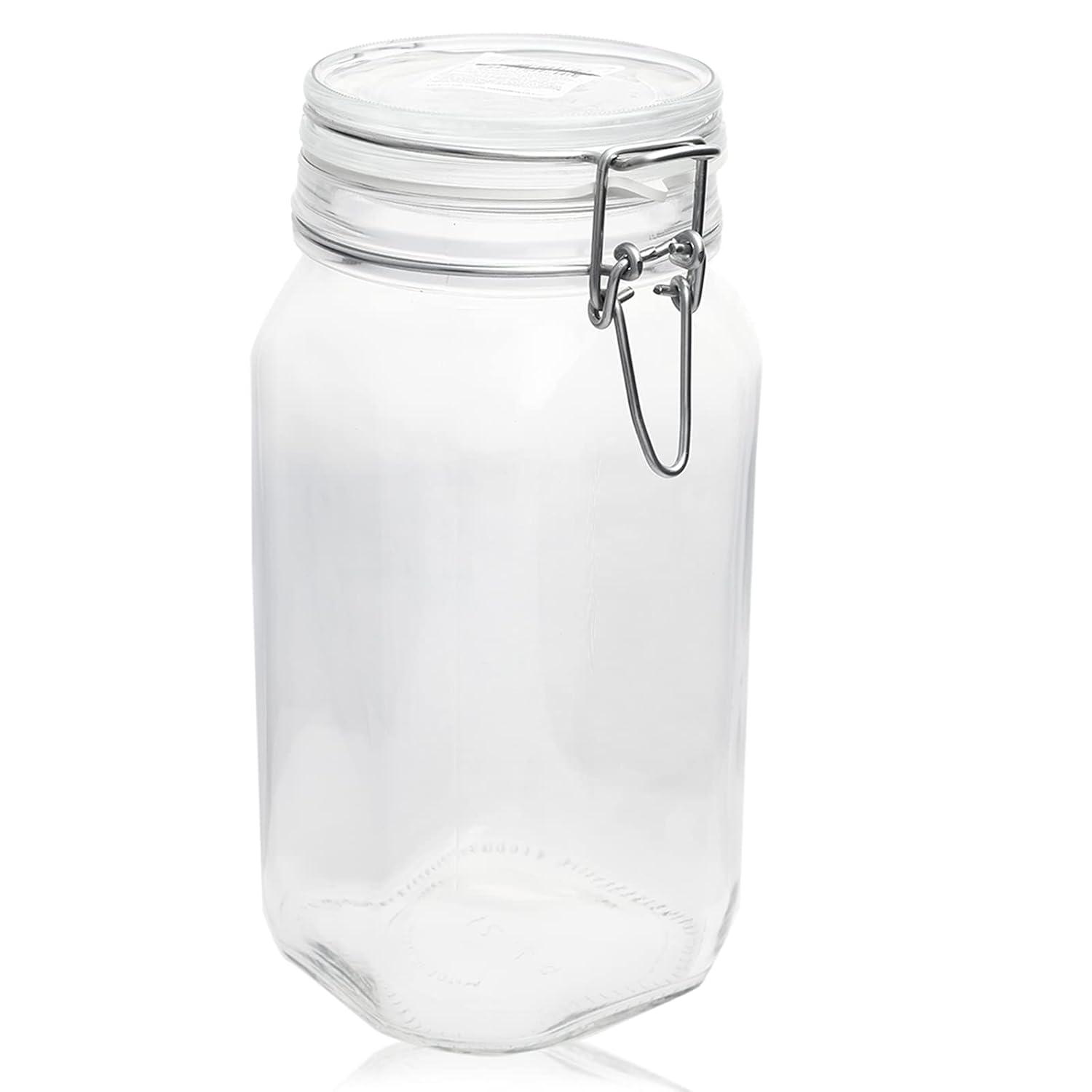 Bormioli Rocco Fido 50.75oz Glass Canning Jar: BPA-Free Clamp Jar, Hand Wash, Clear Glass, 3.4" Neck, 8.75" Height