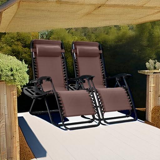 Set Of 2 Adjustable Zero Gravity Patio Chair Recliners W/ Cup Holders