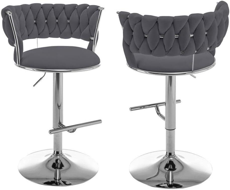 Adjustable Dark Gray Velvet Swivel Bar Stools with Chrome Base