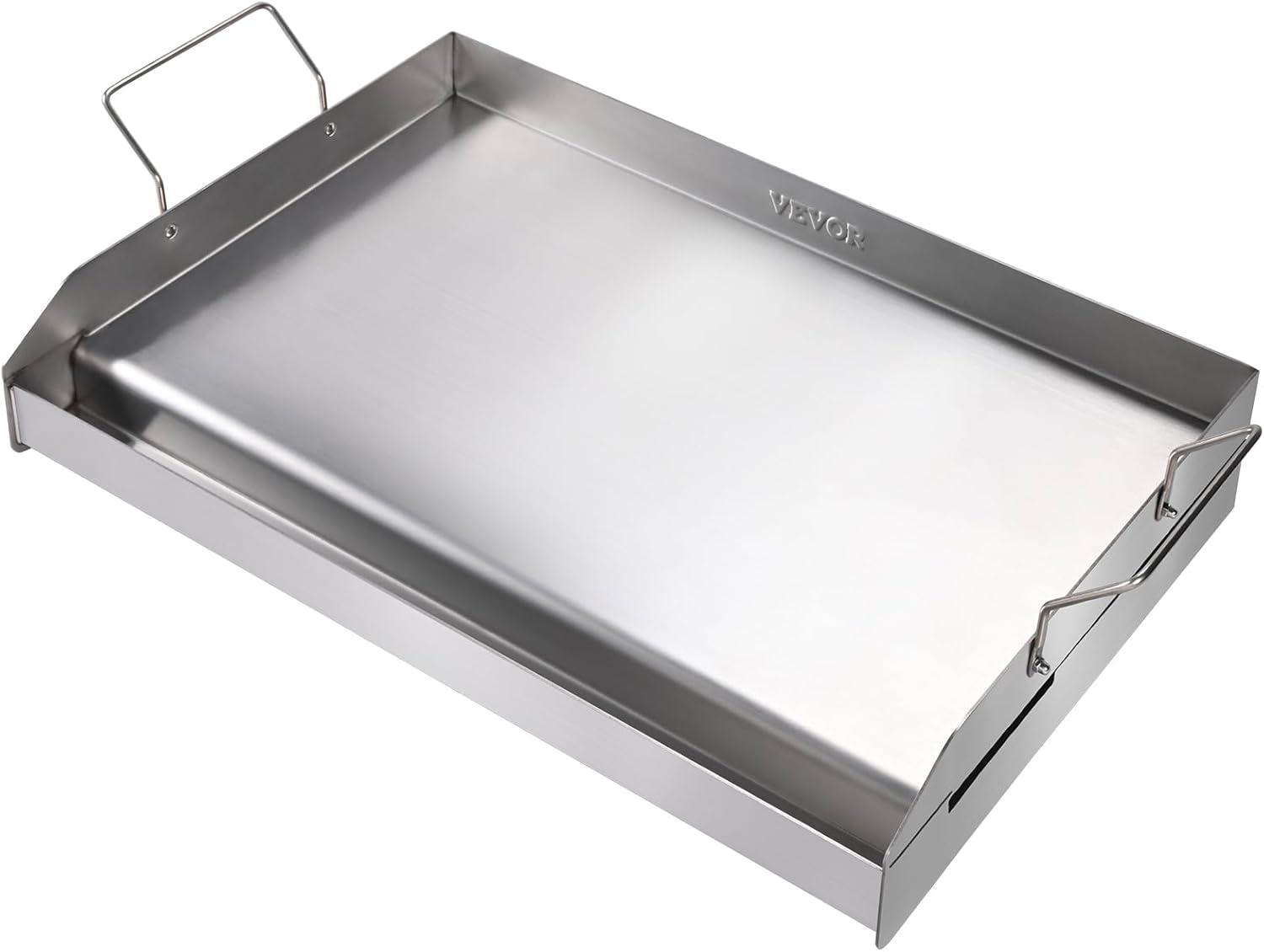 Stainless Steel Rectangular Double Burner Griddle with Handles