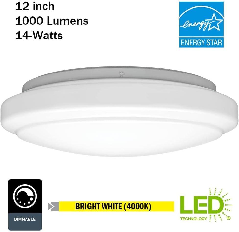 Crystal Bright 12" White Round LED Flush Mount Light, 1000 Lumens