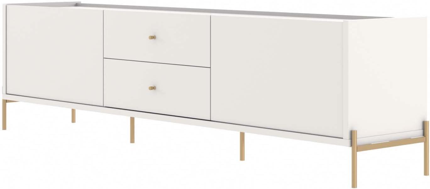 Off-White Modern TV Stand with Gold Steel Legs and Drawers