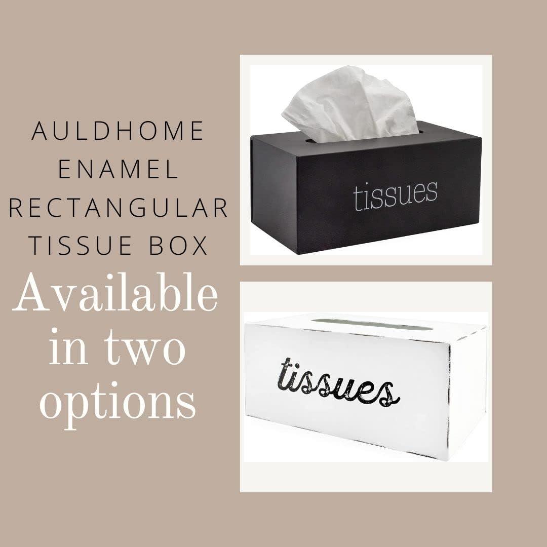 AuldHome Rectangular Tissue Box Cover (Black), Modern Farmhouse Style Enamelware Oblong Tissue Cover Holder