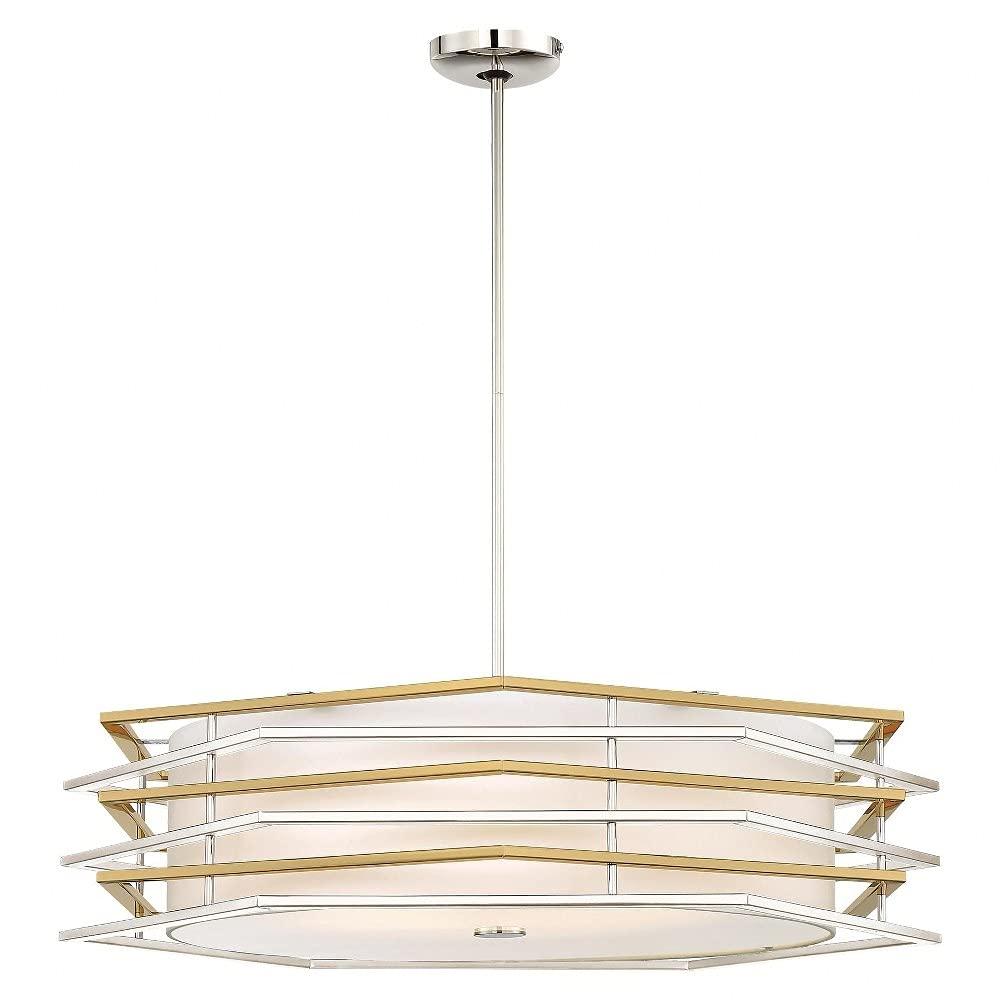Polished Nickel and Honey Gold LED Pendant with White Linen Shade
