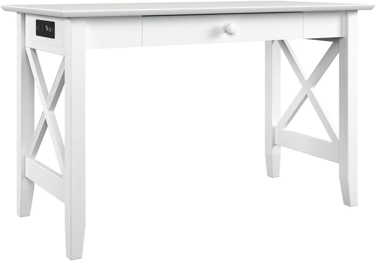 Lexi Desk with Drawer and Charging Station in White