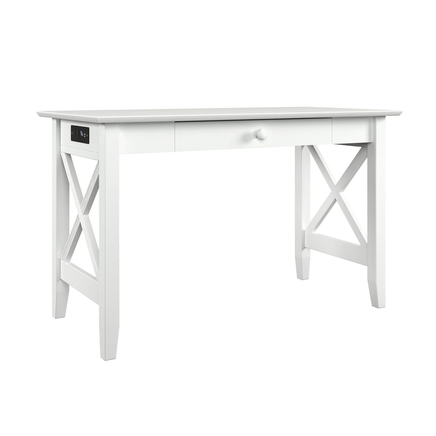 Lexi Desk with Drawer and Charging Station in White