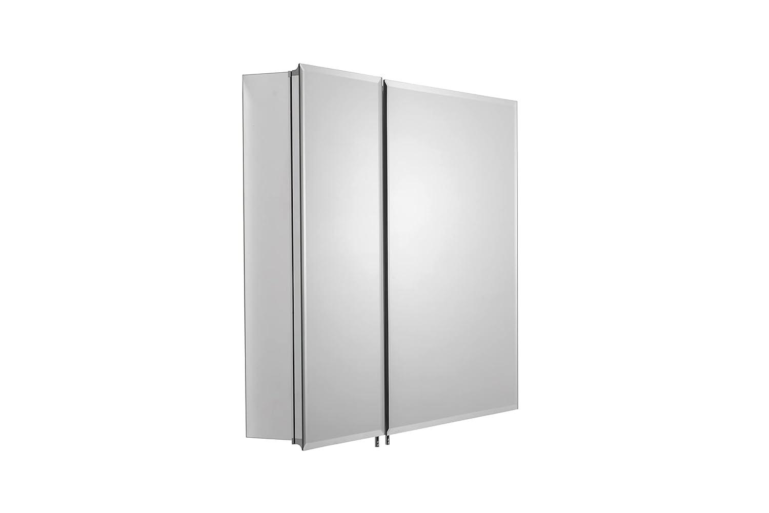 Croydex Halton Double Door Aluminium Bathroom Medicine Cabinet in Chrome (30x26in)