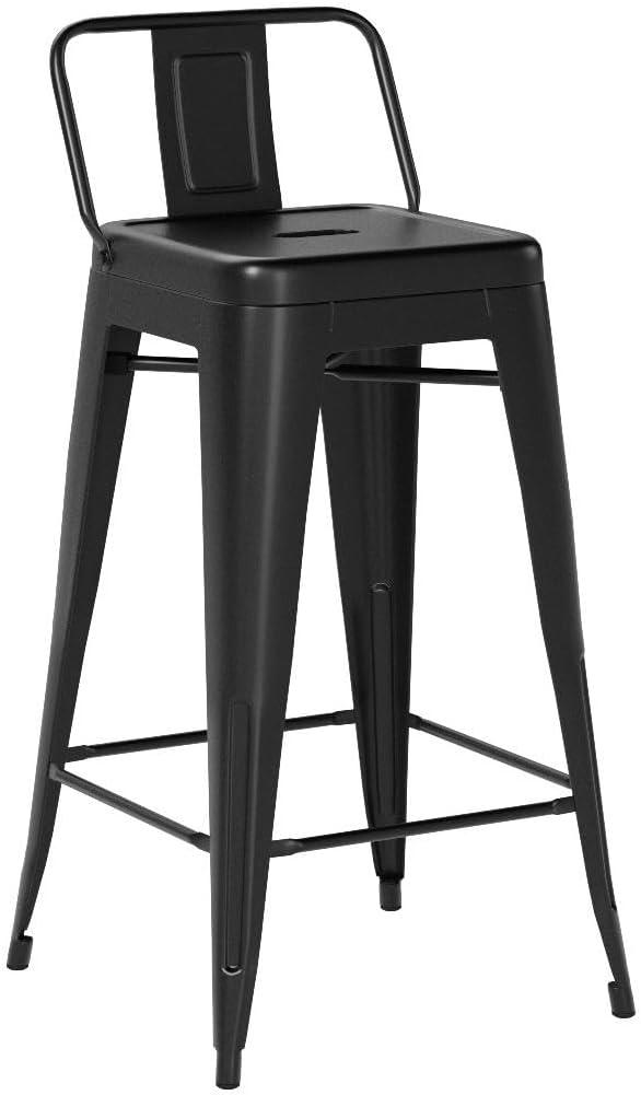Andeworld 26" Low Back Metal Counter Stool Height Bar Stools [Set of 4] Barstools, Black