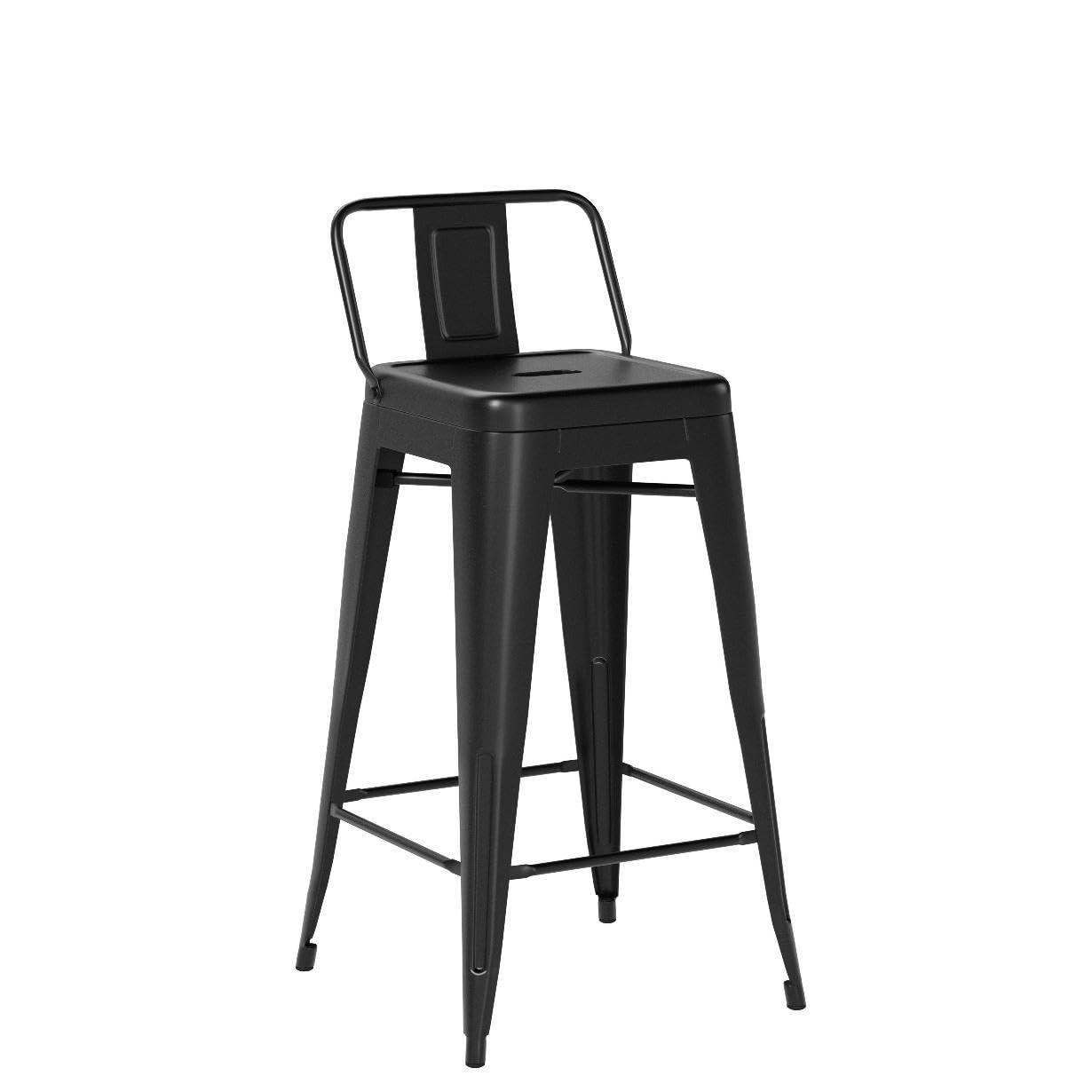 Andeworld 26" Low Back Metal Counter Stool Height Bar Stools [Set of 4] Barstools, Black