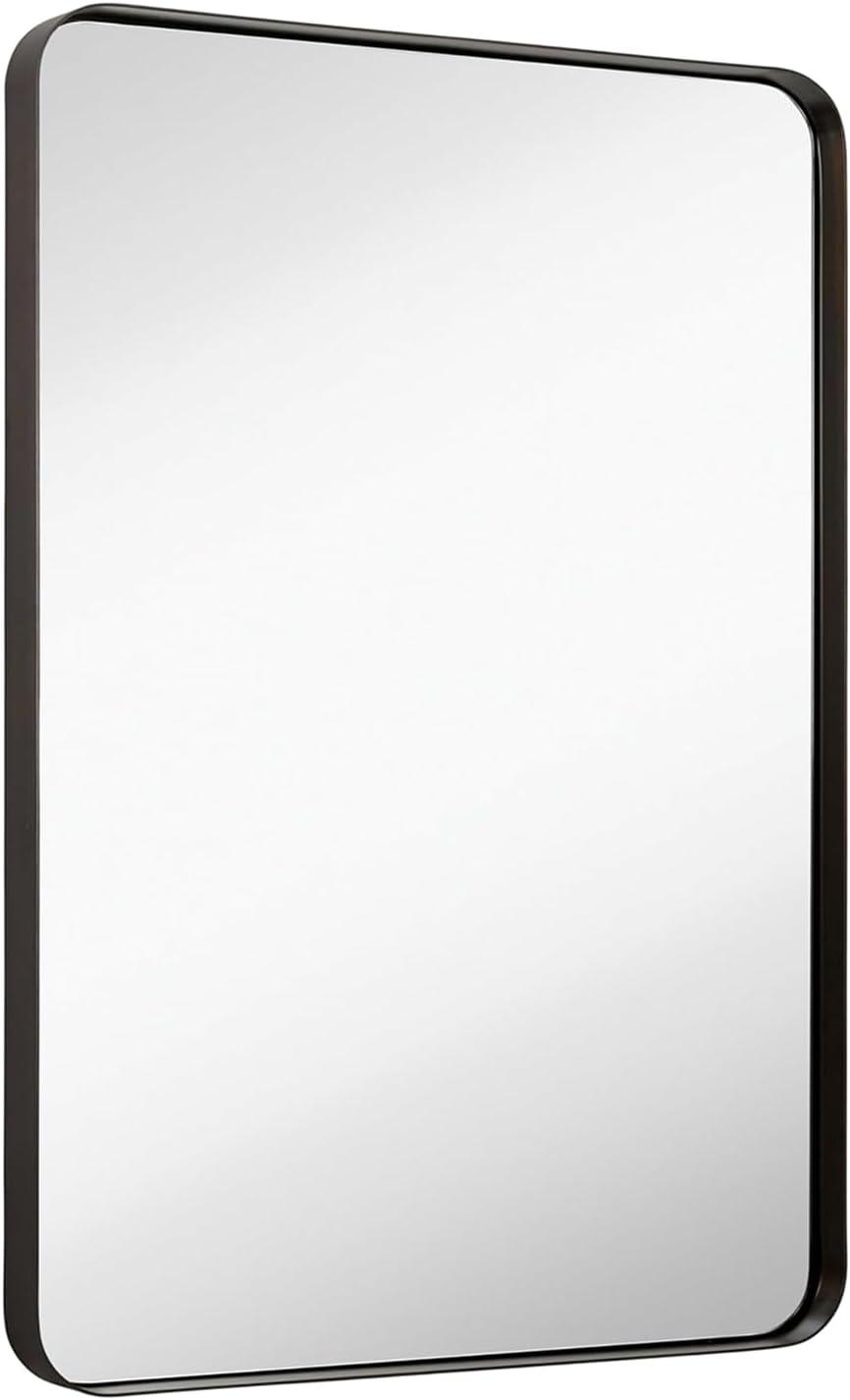Hamilton Hills 24" x 36" Contemporary Metal Silver Framed Polished Rectangular Wall Mirror