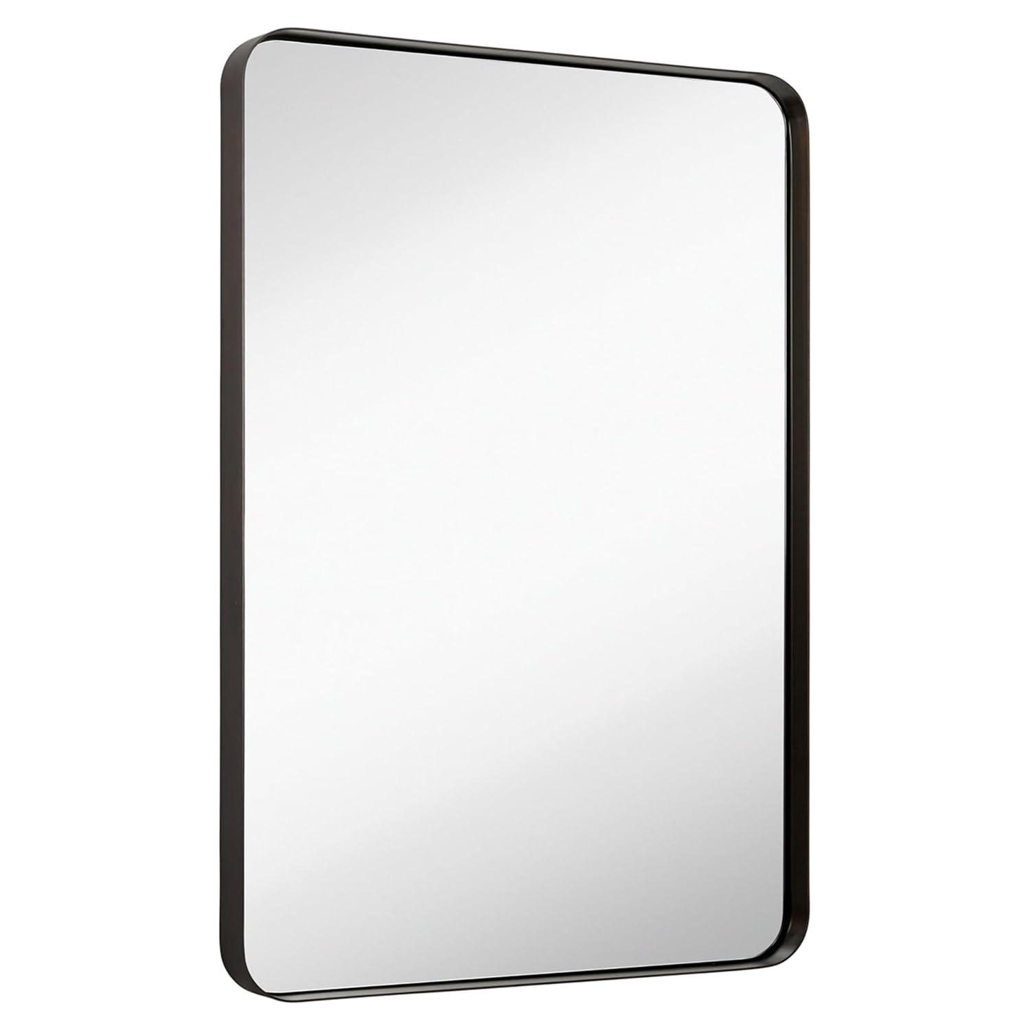 Hamilton Hills 24" x 36" Contemporary Metal Silver Framed Polished Rectangular Wall Mirror