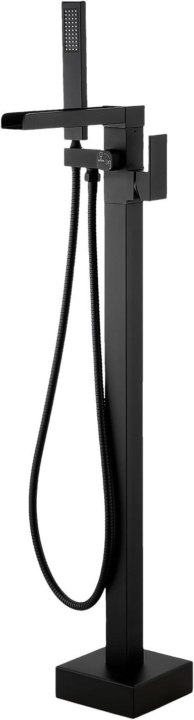 AlenArtWater Waterfall Tub Filler Freestanding Bathtub Faucet Floor Mount Brass Single Handle Bathroom Faucets with Hand Shower 93-LJQKCZ