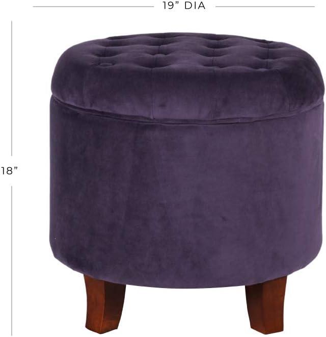 Purple Velvet Tufted Round Storage Ottoman with Wood Legs