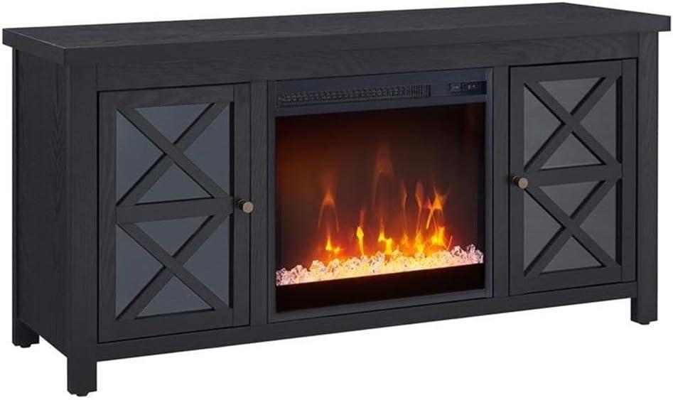 Evelyn&Zoe Colton Rectangular TV Stand with Crystal Fireplace for TV's up to 55", Black