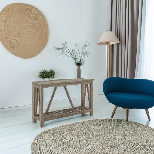 Rustic Oak and Walnut A-Frame Console Table with Storage