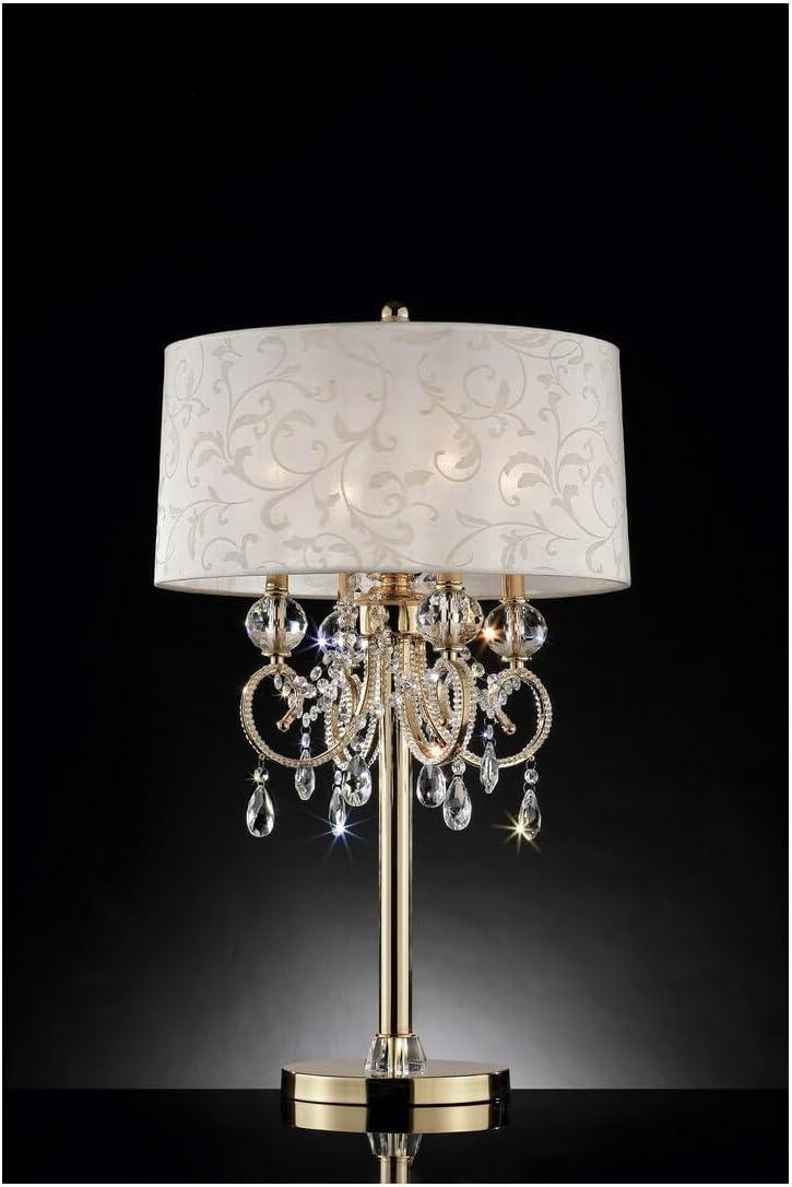 32.5" Antique Metal Table Lamp with Crystals Gold - Ore International: Barocco Drum Shade, UL Listed