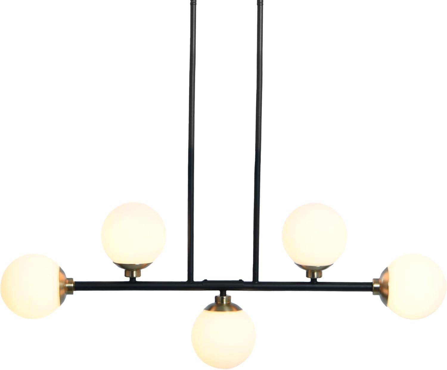 Matte Black Metal and Frosted Glass 5-Light Linear Chandelier